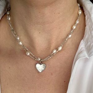 Natural Freshwater Pearl and Natural Labradorite Necklace with Shell Pendant